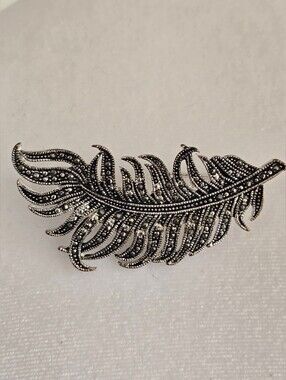 Silver Feather Marcasite Brooch